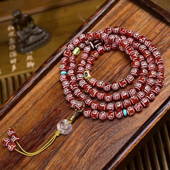 108 Beads Natural Red Agate Dzi Bead Self-acceptance Mala