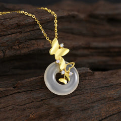 925 Sterling Silver Butterfly Chalcedony Peace Buckle Necklace Pendant