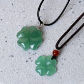 925 Sterling Silver Green Aventurine Four Leaf Clover Luck Leather Rope Necklace Pendant