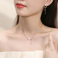 925 Sterling Silver Flower Butterfly Love Necklace and Earrings Set