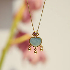 Renbeads 925 Sterling Silver Natural Jade Chalcedony Lock of Good Wishes Luck Necklace Pendant Bangle Bracelet