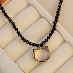 Black Spinel Cute Cat Choker Necklace