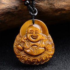 Tiger's Eye Laughing Buddha Blessing Necklace