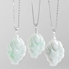 925 Sterling Silver Natural Jade Nine Tailed Fox Prosperity Necklace Pendant