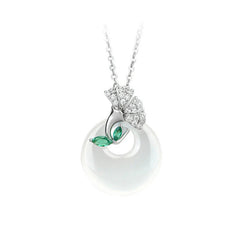 Natural Chalcedony Ginkgo Leaf Peace Buckle Necklace Pendant