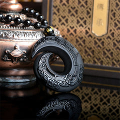 Natural Black Obsidian and Ice Obsidian Strength Necklace Pendant