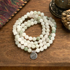 108 Mala Beads Natural Jade Lotus Luck Bracelet