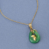 Jade Oval Pattern Blessing Fortune Necklace Pendant