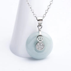 Renbeads 925 Sterling Silver Peace Buckle Jade Coin Luck Necklace Pendant