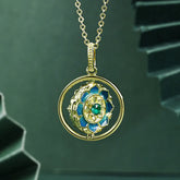 925 Sterling Silver Lotus Flower Floral Zircon Rotatable Necklace Pendant