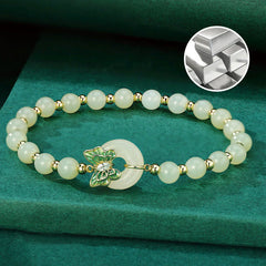 925 Sterling Silver Natural Jade Peace Buckle Butterfly Zircon Luck Bracelet Necklace Pendant