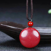 Natural Cinnabar Yin Yang Design Braided Necklace Pendant