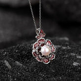 999 Sterling Silver Peony Flower Pearl Healing Necklace Pendant