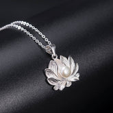 925 Sterling Silver Lotus Flower Pearl Wealth Necklace Pendant