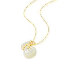Natural White Jade Luck Money Bag Necklace Pendant