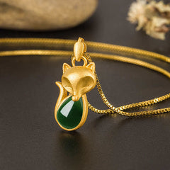 Green Chalcedony Fox Pattern Courage Necklace Pendant