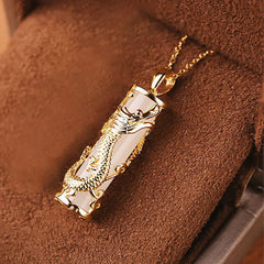 Renbeads Jade Dragon Phoenix Copper Blessing Harmony Necklace Pendant