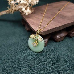 Round Jade Leaf Blessing and Fortune Necklace Pendant