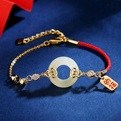 925 Sterling Silver Natural Jade Gourd Peace Buckle Zircon Luck Bracelet Necklace Pendant Earrings