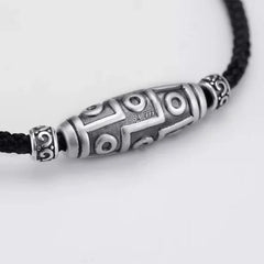 999 Sterling Silver Nine Eye Dzi Bead Pattern Protection Rope Necklace Pendant