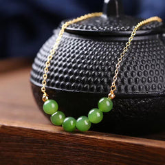 14k Gold Plated Cyan Jade Beaded Luck Necklace Pendant
