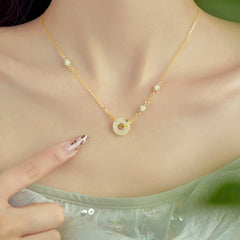 Hetian Jade 925 Sterling Silver Cubic Zirconia Peace Buckle Necklace Pendant