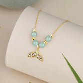 925 Sterling Silver Hetian Jade Bead Fishtail Luck Necklace Pendant