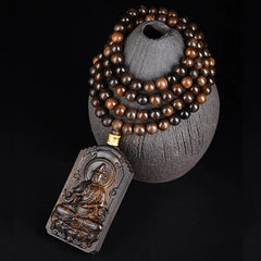 Yellow God of Wealth Strength Bead Necklace Pendant with Agarwood