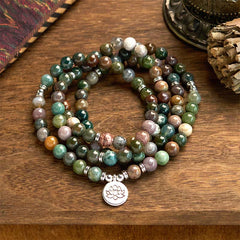 108 Mala Beads Natural Stone Agate Lotus Calm Bracelet