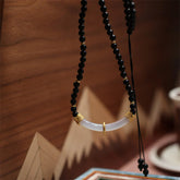 925 Sterling Silver Black Onyx Chalcedony Beaded Necklace Pendant