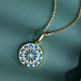 925 Sterling Silver Round Turquoise Zircon Necklace Pendant