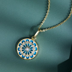 925 Sterling Silver Round Turquoise Zircon Necklace Pendant