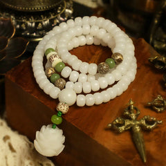 White Jade Bodhi Lotus Mala Harmony Jewelry