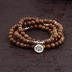 Tibetan Lightning Strike Wood Bracelet with Lotus and Buddha Charm
