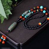 Tibetan Nine Eye Dzi Bead Dragon Pattern Om Mani Padme Hum Necklace Pendant