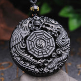 Bagua Dragon Phoenix Obsidian Fulfillment Pendant Necklace