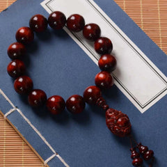 Small Leaf Red Sandalwood Laughing Buddha Protection Bracelet