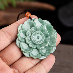 Lotus Pattern Jade Luck and Prosperity Necklace Pendant