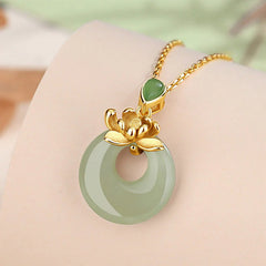 Jade Lotus Abundance String Necklace Pendant