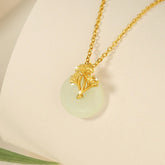 925 Sterling Silver Hetian Jade Ginkgo Leaves Necklace Pendant