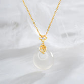 925 Sterling Silver White Agate Fu Character Happiness Luck Necklace Pendant