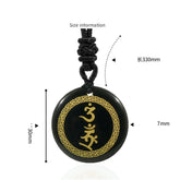 Surrounding Swastika Pattern Vajra Protection Mantra Natural Various Crystal Black Obsidian Necklace Pendant