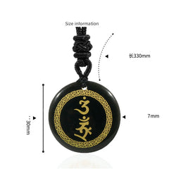 Surrounding Swastika Pattern Vajra Protection Mantra Natural Various Crystal Black Obsidian Necklace Pendant
