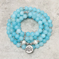 Natural Amazonite Stone Healing Lotus Mala Bracelet