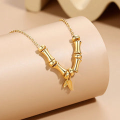 Renbeads Golden Bamboo Pattern Titanium Steel Wealth Necklace Pendant