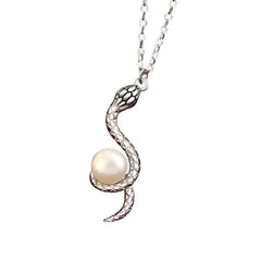 925 Sterling Silver Snake Around Pearl Necklace Pendant