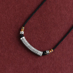 999 Sterling Silver Six True Word Heart Sutra String Necklace Pendant