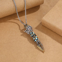 Tibet Om Mani Padme Hum Dzi Bead Dorje Vajra Pattern Rotatable Wealth Necklace Pendant