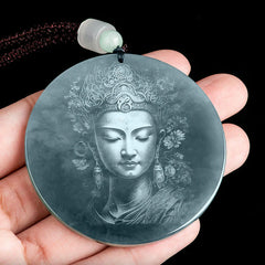 Jade Abundance String Necklace Pendant with Deity Carving