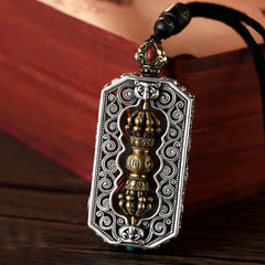 Tibetan Om Mani Padme Hum Carved Rotatable Lotus Pattern Necklace Pendant